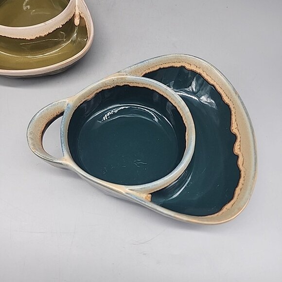 Set of 2 Soup LTD Commodities Cracker Bowl Chip Dip Glaze Stoneware Teal - Picture 2 of 4